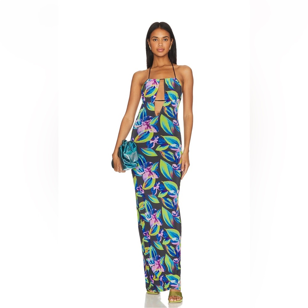 NWT Camila Coelho x Revolve Maren Maxi Dress in Blue Petal Tropical Print M
